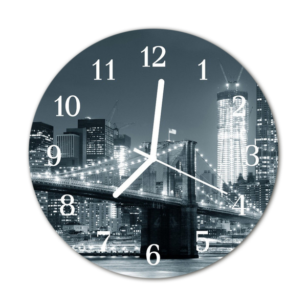 Glass Kitchen Clock Skyline bridge city black & white