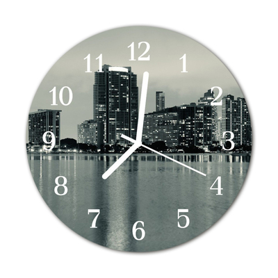 Glass Kitchen Clock Skyline city grey