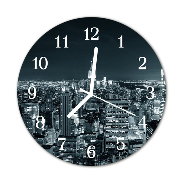 Glass Kitchen Clock Skyline night city black & white