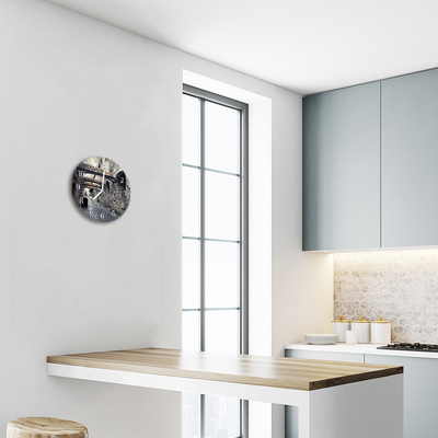 Glass Kitchen Clock Alley city grey