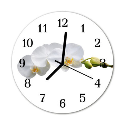 Glass Kitchen Clock Orchid flowers & plants white