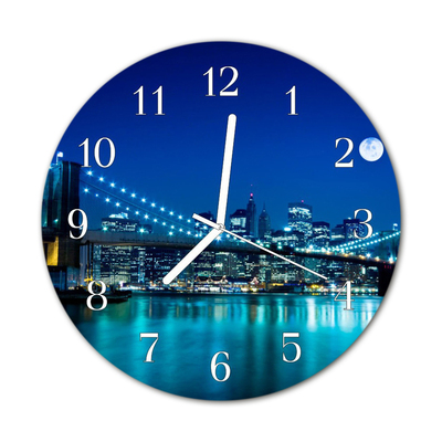 Glass Kitchen Clock Skyline night city blue