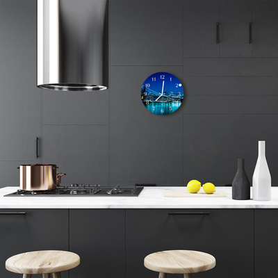 Glass Kitchen Clock Skyline night city blue