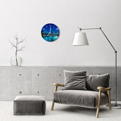 Glass Kitchen Clock Skyline night city blue