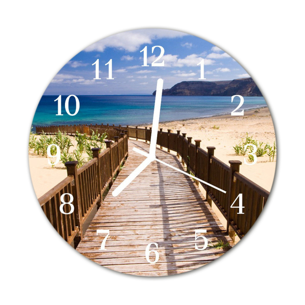 Glass Kitchen Clock Beach sea landscape multi-coloured