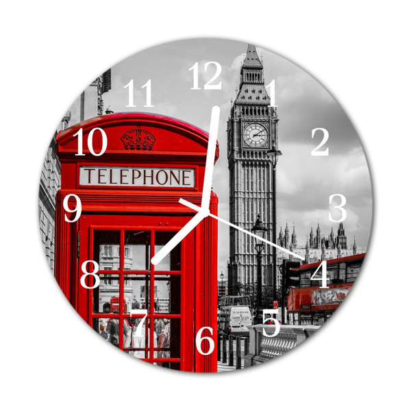 Glass Kitchen Clock Red telephone box city red