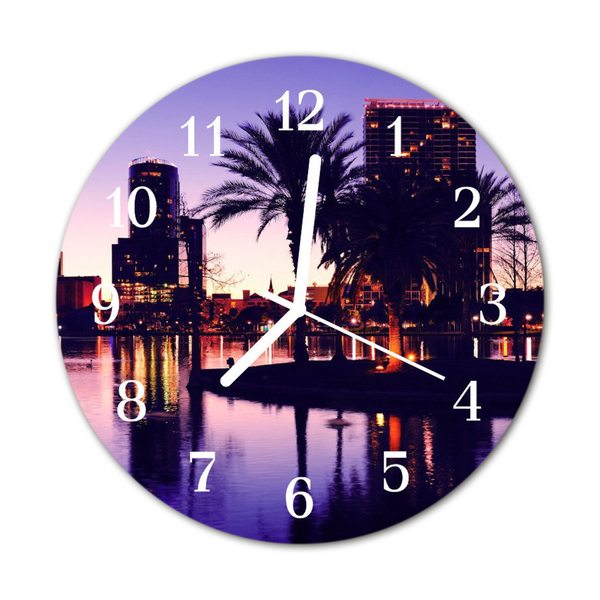 Glass Kitchen Clock Florida palm trees landscape purple