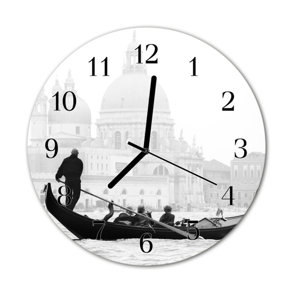 Glass Kitchen Clock Venice boat city black & white