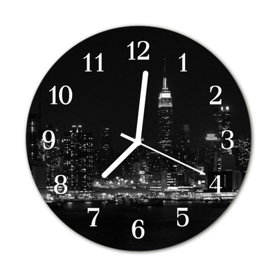 Glass Kitchen Clock Skyline city black