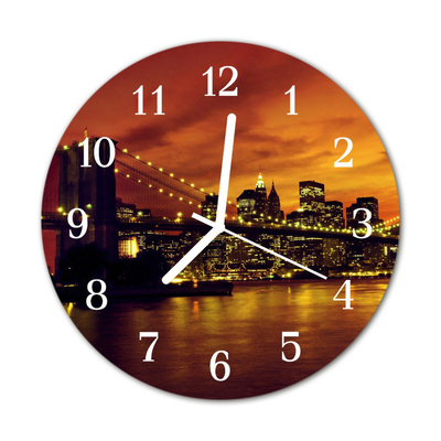 Glass Kitchen Clock Skyline bridge city orange