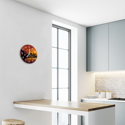 Glass Kitchen Clock Skyline bridge city orange