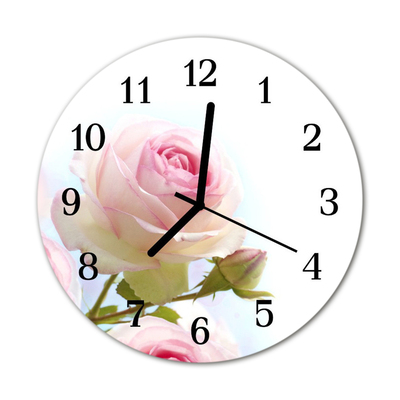 Glass Kitchen Clock Rose flowers & plants pink