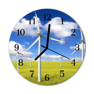 Glass Kitchen Clock Wind farm landscapes green, blue