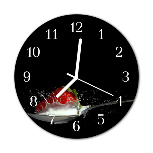 Glass Kitchen Clock Strawberry food and drinks black, red