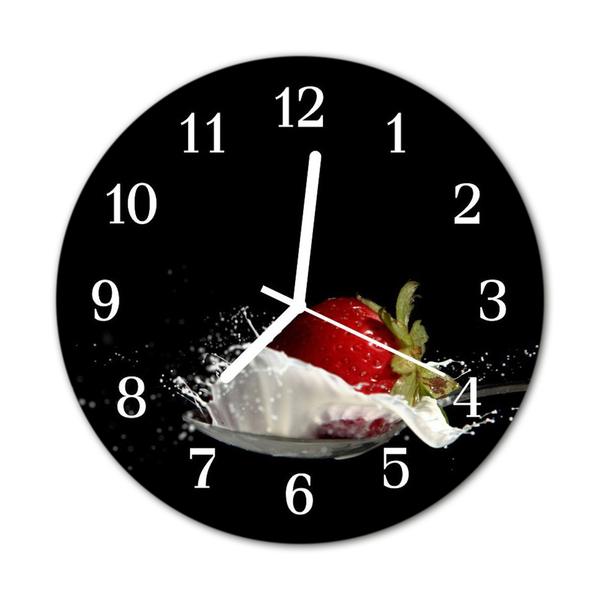 Glass Kitchen Clock Strawberry food and drinks black, red