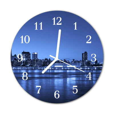 Glass Kitchen Clock Skyline city blue