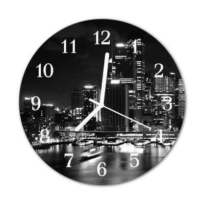 Glass Kitchen Clock Skyline city black & white