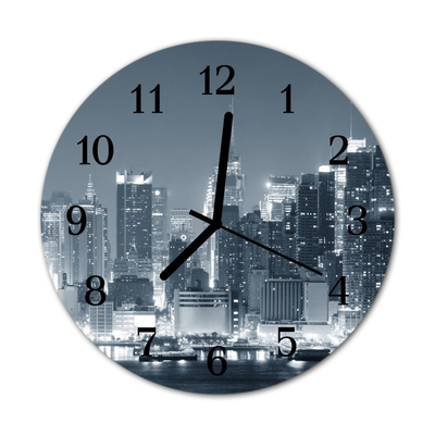 Glass Kitchen Clock Skyline city grey