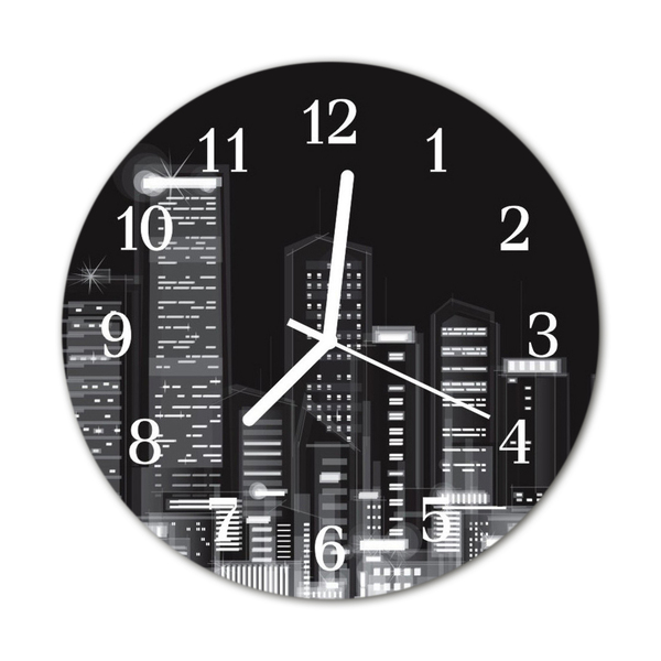 Glass Kitchen Clock Skyline city black