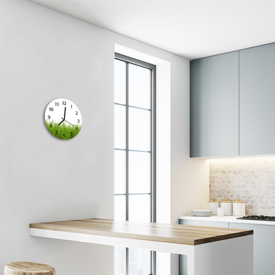 Glass Kitchen Clock Grass nature green