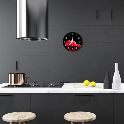 Glass Kitchen Clock Raspberries food and drinks red, black