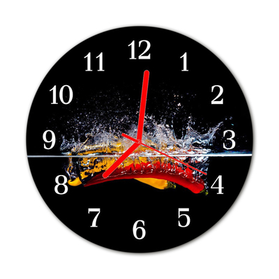 Glass Kitchen Clock Chillies food and drinks red, yellow