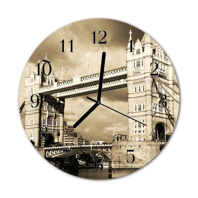 Glass Kitchen Clock Bridge london city sepia