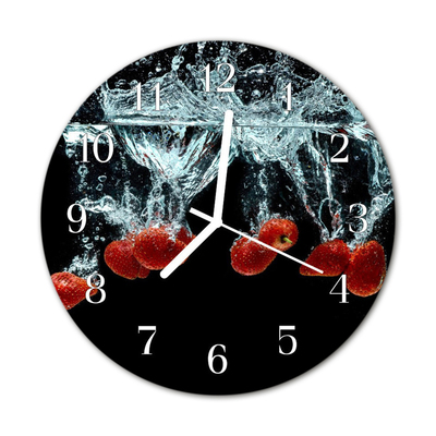 Glass Kitchen Clock Strawberries food and drinks red, black