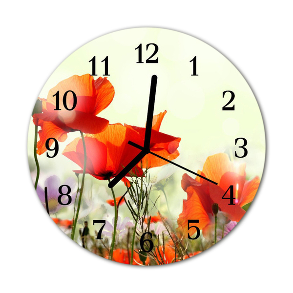 Glass Kitchen Clock Poppies flowers & plants red