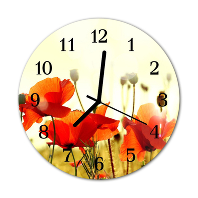 Glass Kitchen Clock Poppies flowers & plants red