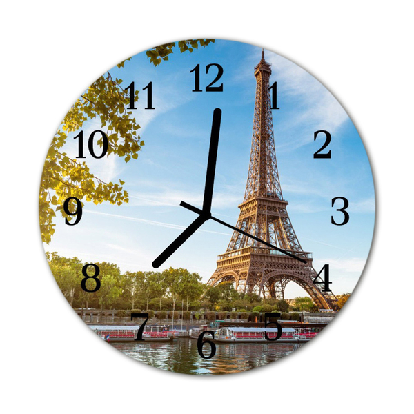 Glass Kitchen Clock Eiffel tower paris city brown, blue