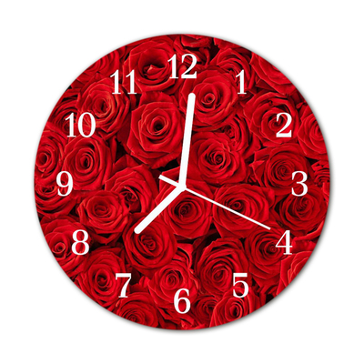 Glass Kitchen Clock Roses flowers & plants red