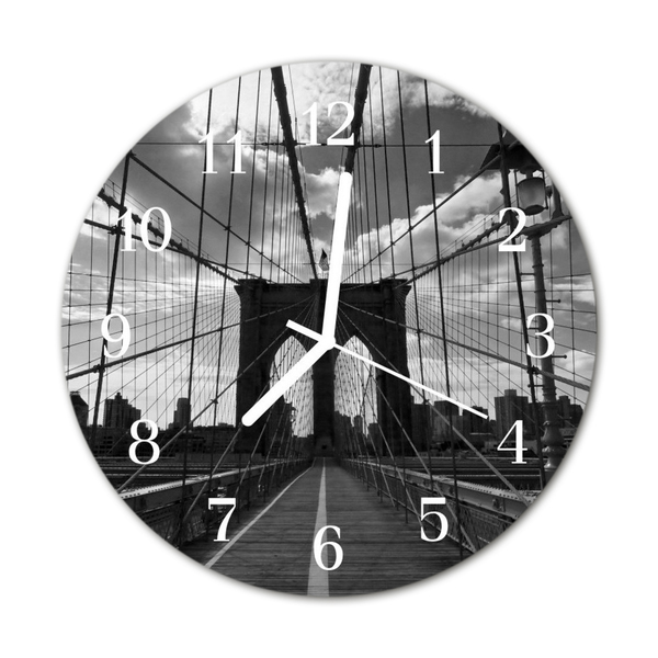 Glass Kitchen Clock Bridge city grey