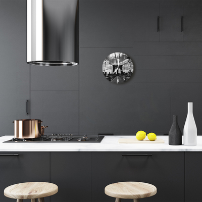 Glass Kitchen Clock Bridge city grey
