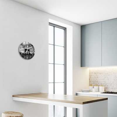 Glass Kitchen Clock Bridge city grey