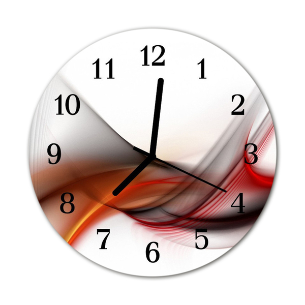 Glass Kitchen Clock Abstract lines art red, orange