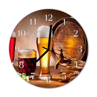 Glass Kitchen Clock Beer barrel food and drinks brown