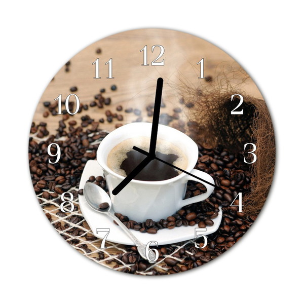 Glass Kitchen Clock Cup of coffee food and drinks brown