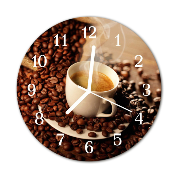 Glass Kitchen Clock Cup of coffee food and drinks brown