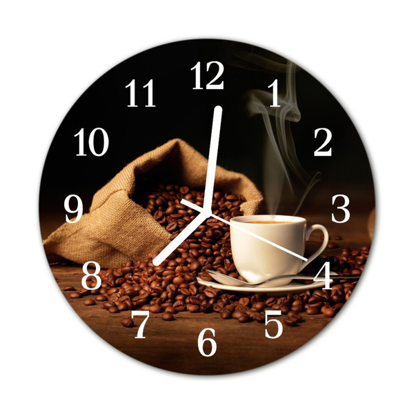 Glass Kitchen Clock Coffee beans food and drinks brown