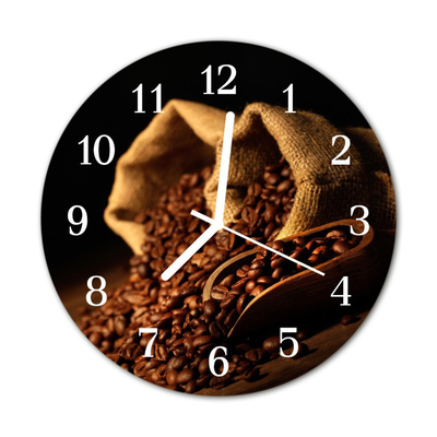 Glass Kitchen Clock Coffee beans food and drinks brown