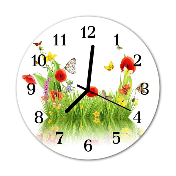 Glass Kitchen Clock Meadow landscape multi-coloured