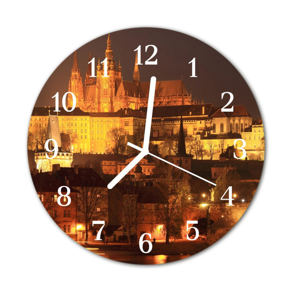 Glass Kitchen Clock Prague towns yellow