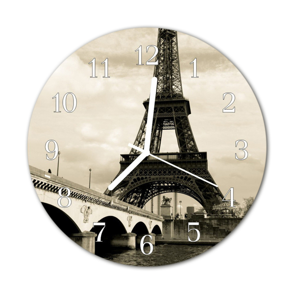 Glass Kitchen Clock Paris towns grey