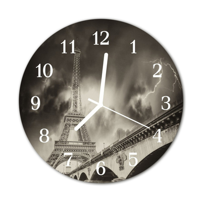 Glass Kitchen Clock Paris towns grey