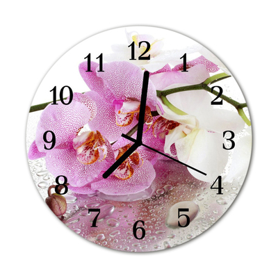 Glass Kitchen Clock Orchid flowers pink