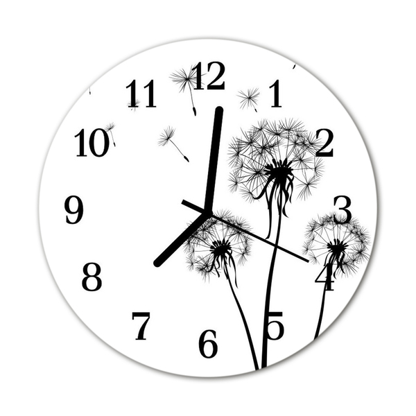 Glass Kitchen Clock Dandelions flowers black