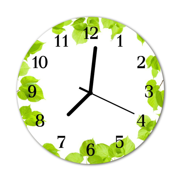 Glass Kitchen Clock Leaves nature green