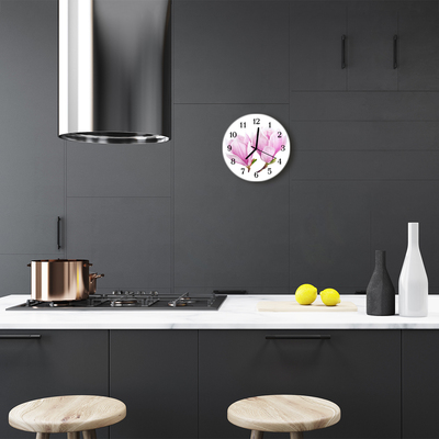 Glass Kitchen Clock Magnolia plants pink