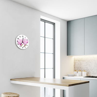 Glass Kitchen Clock Magnolia plants pink